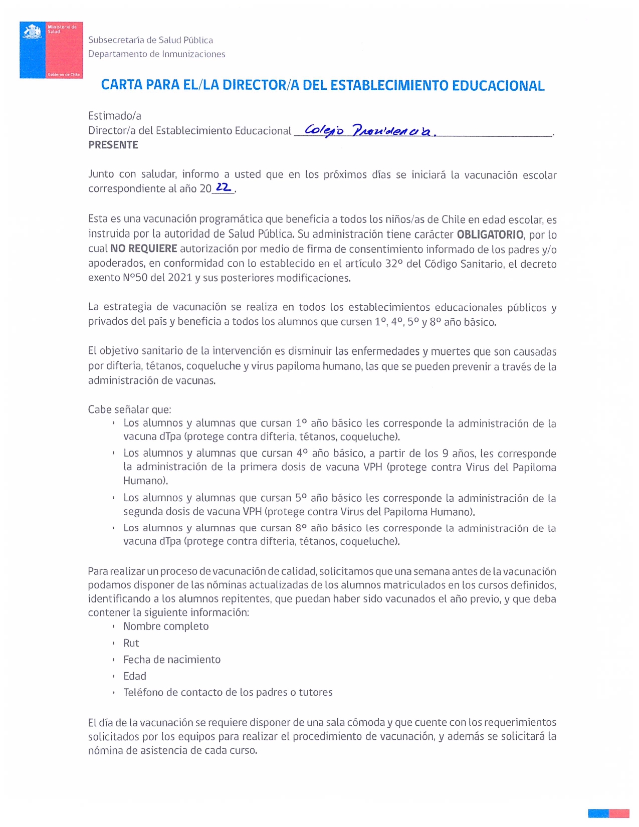Carta director campaña escolar 2022 Colegio Providencia 1 page 0001